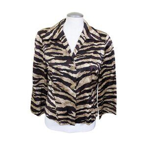 Vintage Talbots Silk Blend Blouse Womens 10 Brown Animal Print Long Sleeve Crop